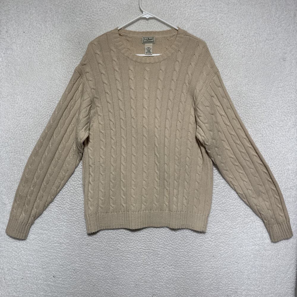 VTG 90’s L.L. Bean Lambswool Cable Knit Sweater Men's Medium Beige Cream Knit